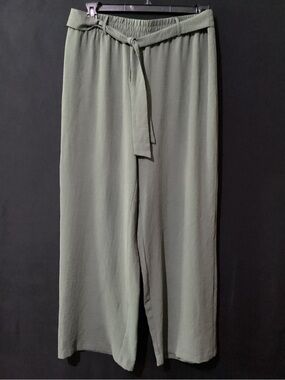 Olive Green Tie-Waist Wide-Leg Women's Trousers